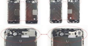 Part comparison between the alleged iPhone 5 and the current-generation iPhone (4)