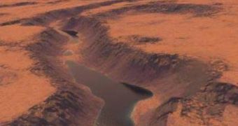 An artist's rendering of how the Martian lake must have looked like, some 3.4 billion years ago
