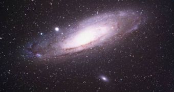 A picture of the Andromeda Galaxy, taken in visible light wavelengths
