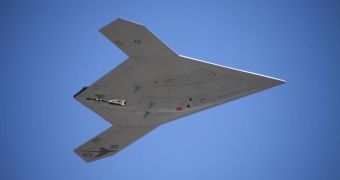 This is Northrop's X-47B demonstrator during its first cruise test flight