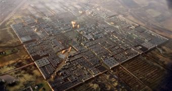 A computer rendering of the walled city of Masdar, currently being built in Abu Dhabi