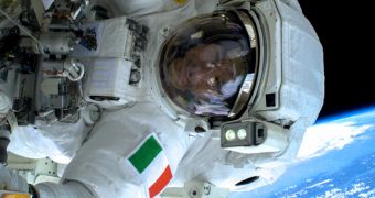 ESA astronaut Luca Parmitano during his first spacewalk