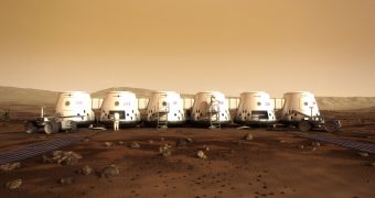 A rendition of the first human base on Mars, to be populated in 2023