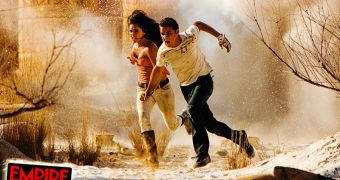 Megan Fox and Shia LeBeouf run for their lives in this world’s first pic of “Transformers: Revenge of the Fallen”