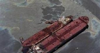 Tanker leaking oil into the surrounding waters