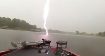 A lightning strike misses Texas angler Tucker K. Owings