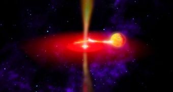 This artist's concept illustrates what the flaring black hole called GX 339-4 might look like