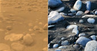 River rocks on Titan (left) and on Earth