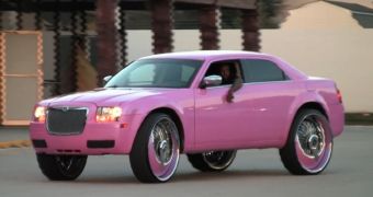 This pink Chrysler 300 has gigantic 30-inch (76.2-cm) wheels
