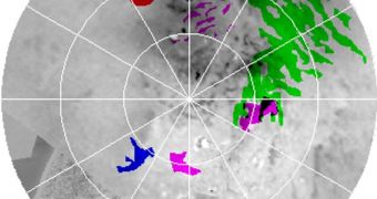 Locations where clouds and fog were identified on the surface of Titan