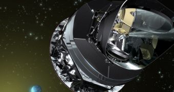 Rendering of ESA's Herschel Space Observatory surveying the night sky