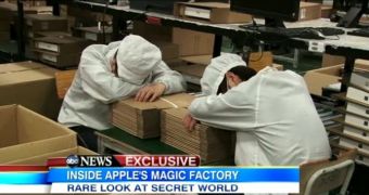 Exhausted Foxconn workers filmed by ABC News