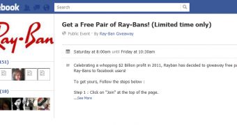 Fake Ray-Ban profile on Facebook