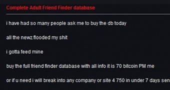 Hacker advertises sale of complete Adult Friend Finder database