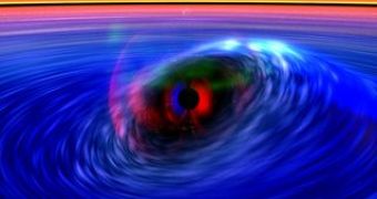 Computer simulation based on space observation data showing how the surrounding regions of a black hole would probably look like