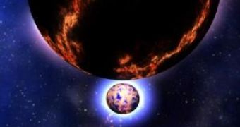 Artistic impression of an iminent collision between two neutron stars