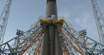 This is the Soyuz rocket, seen here standing tall at the ESA Kourou Spaceport