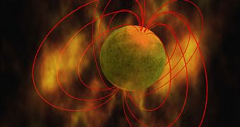 Illustration showing a magnetar and magnetic field lines