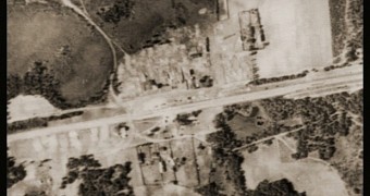 Aerial view of the Sobibór Nazi death camp in Poland