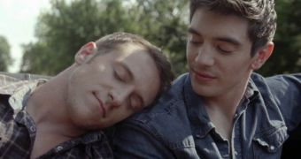 Male co-star and Steve Grand in the music video for “All-American Boy”