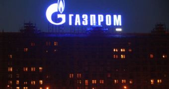 A Gazprom ad is seen here on top of apartment buildings. The company already has the monopoly on all of Russia's natural gas production