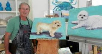 George W. Bush shows off his skills as a painter