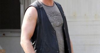Gerard Butler as a biker with a mullet on the set of “Machine Gun Preacher”