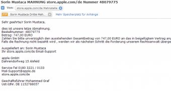 Bogus Apple invoices used to distribute malware