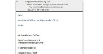 German Users Warned of Fake “First Class Zollservice” Emails