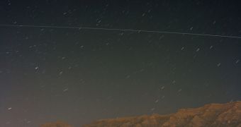The ISS typically move fast across the sky and will show up as a light trail in photos with exposures of several seconds or more
