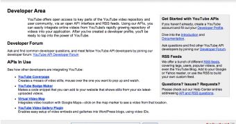 YouTube's developer page