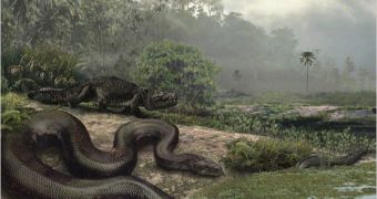 An artist's depiction of the largest snake ever to roam the face of the Earth