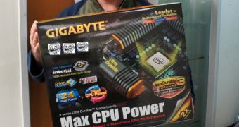Gigabyte massive motherboard case held by company's deputy director of motherboard marketing, probably UD11 inside