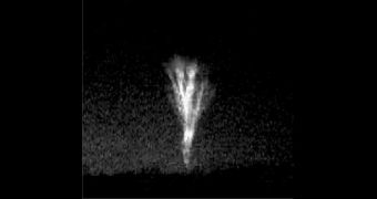 A photo of a gigantic lightning jet shows it shoot up towards the upper atmosphere