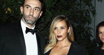 Givenchy designer Riccardo Tisci and Kim Kardashian at Paris Fashion Week