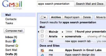 Apps Search in action in Gmail