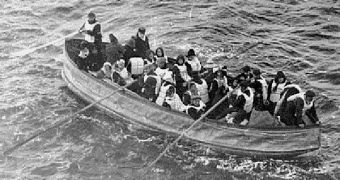 A snapshot of a lifeboat harboring surviving passengers of the HMS Titanic