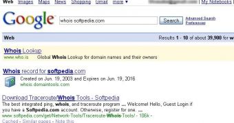 Google's whois function in action