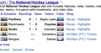 Live sports results in Google
