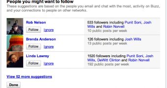 "Who to follow" suggestions in Google Buzz
