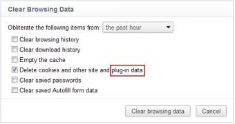 The clear browsing data from plugins setting in Google Chrome