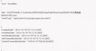 Partial log from Google Drive account used to upload data