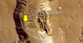 Landslide in the Shalabanta Valles on Mars in Google Earth