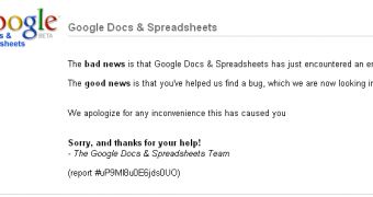The error returned by Docs & Spreadsheets