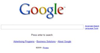 The Google homepage without the two search buttons