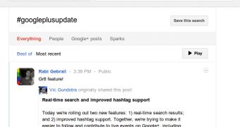 Real-time search results and hashtag search in Google+