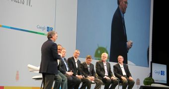 Google CEO Eric Schmidt with the CEO and representatives of some of the big companies involved with Google TV