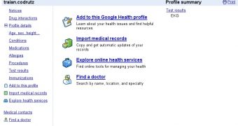 The Google Health page, after you sing in