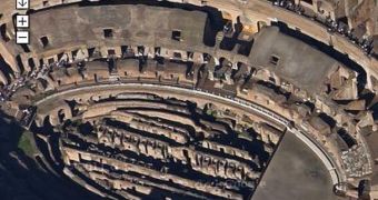 Aerial imagery of the Colloseum in Rome, Italy in Google Maps