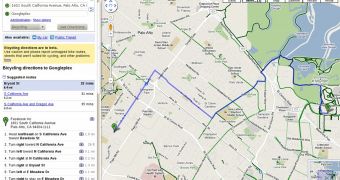 Biking directions from Facebook HQ to Google HQ in Google Maps